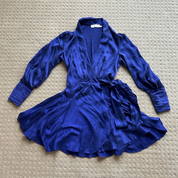 NWOT Zimmermann Lapis Blue Silk Wrap Mini Dress, Size AU 1 (US 6) - Picture 5 of 10